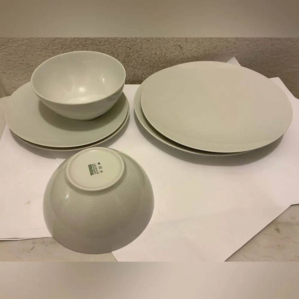 Thomas Rosenthal Germany White Rings 2 Dinner 2 salad Plate& 2 bowls lot of 6